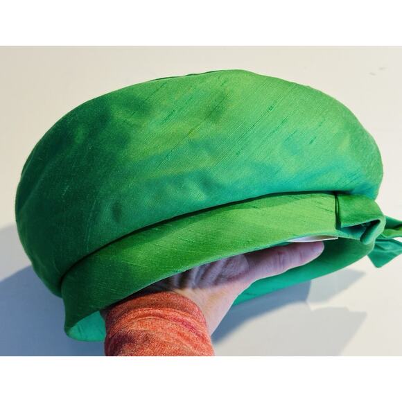 Vintage Adolfo II By Jordan Marsh green silk Pillbox Hat 50’s 60’s Vtg NY Paris - Picture 10 of 10
